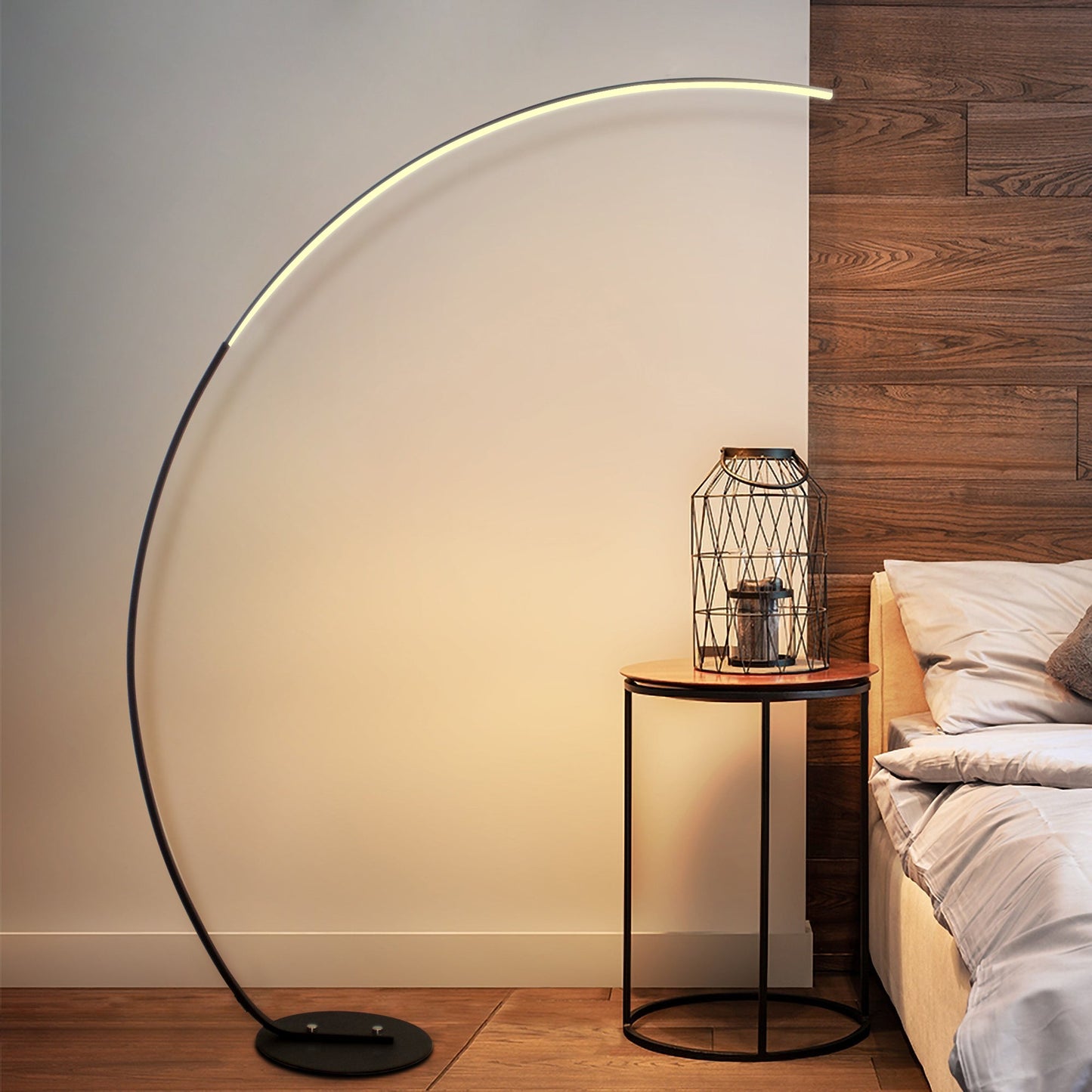 Smart LED Arc Floor Lamp - Remote Control - Adjustable Color Temperature 3000K-6000K - Modern Curved Standing Light - Dimmable