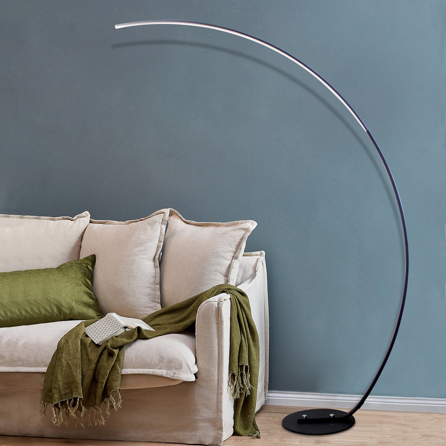 Smart LED Arc Floor Lamp - Remote Control - Adjustable Color Temperature 3000K-6000K - Modern Curved Standing Light - Dimmable