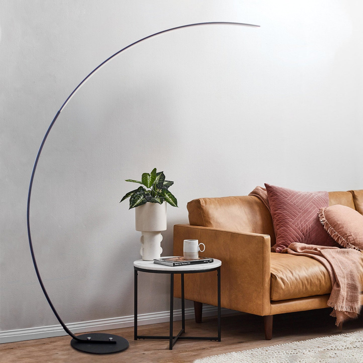 Smart LED Arc Floor Lamp - Remote Control - Adjustable Color Temperature 3000K-6000K - Modern Curved Standing Light - Dimmable