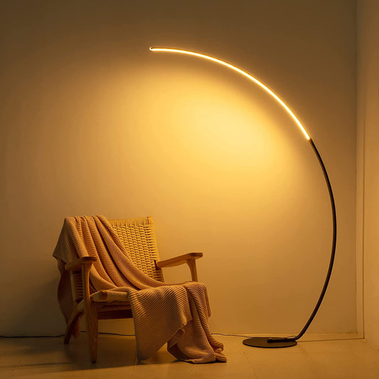 Smart LED Arc Floor Lamp - Remote Control - Adjustable Color Temperature 3000K-6000K - Modern Curved Standing Light - Dimmable