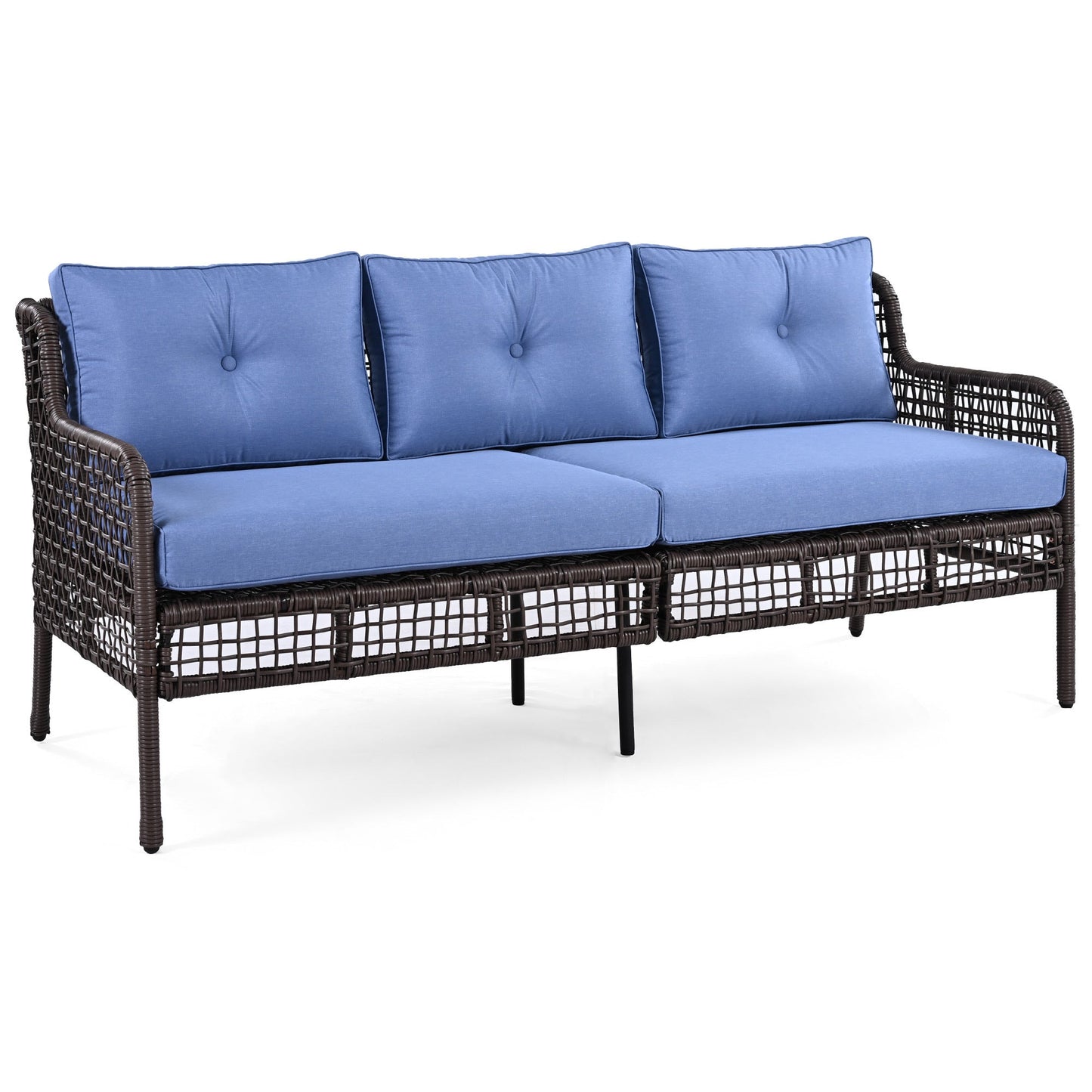Premium 4-Piece Wicker Patio Set - Navy Blue Cushions - Swivel Chairs & Coffee Table - Luxury Outdoor Furniture Collection