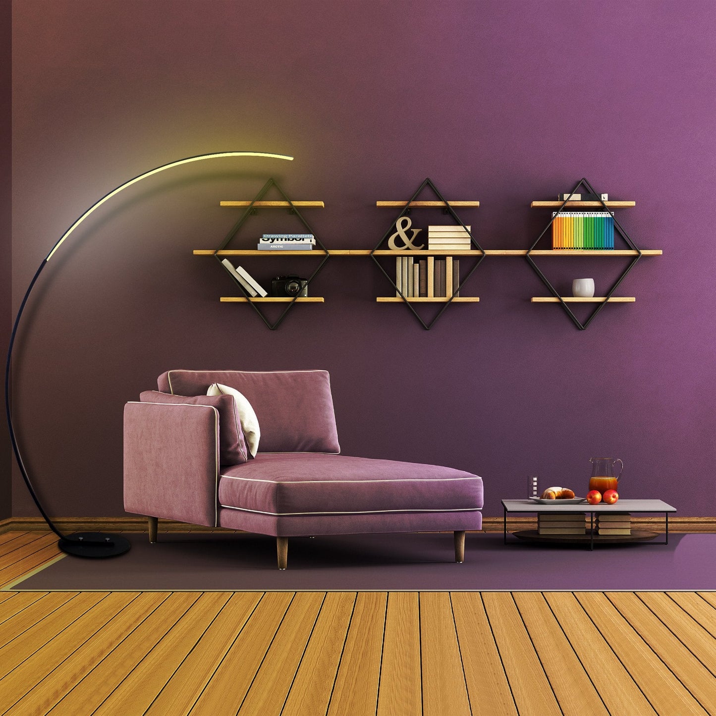 Smart LED Arc Floor Lamp - Remote Control - Adjustable Color Temperature 3000K-6000K - Modern Curved Standing Light - Dimmable