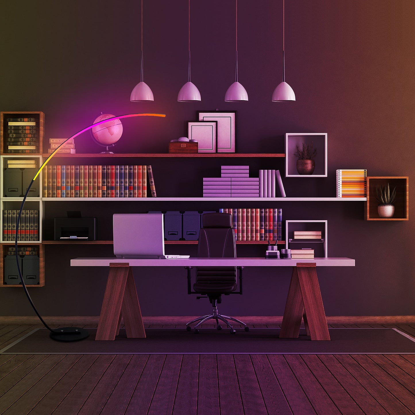 Smart LED Arc Floor Lamp - Remote Control - Adjustable Color Temperature 3000K-6000K - Modern Curved Standing Light - Dimmable