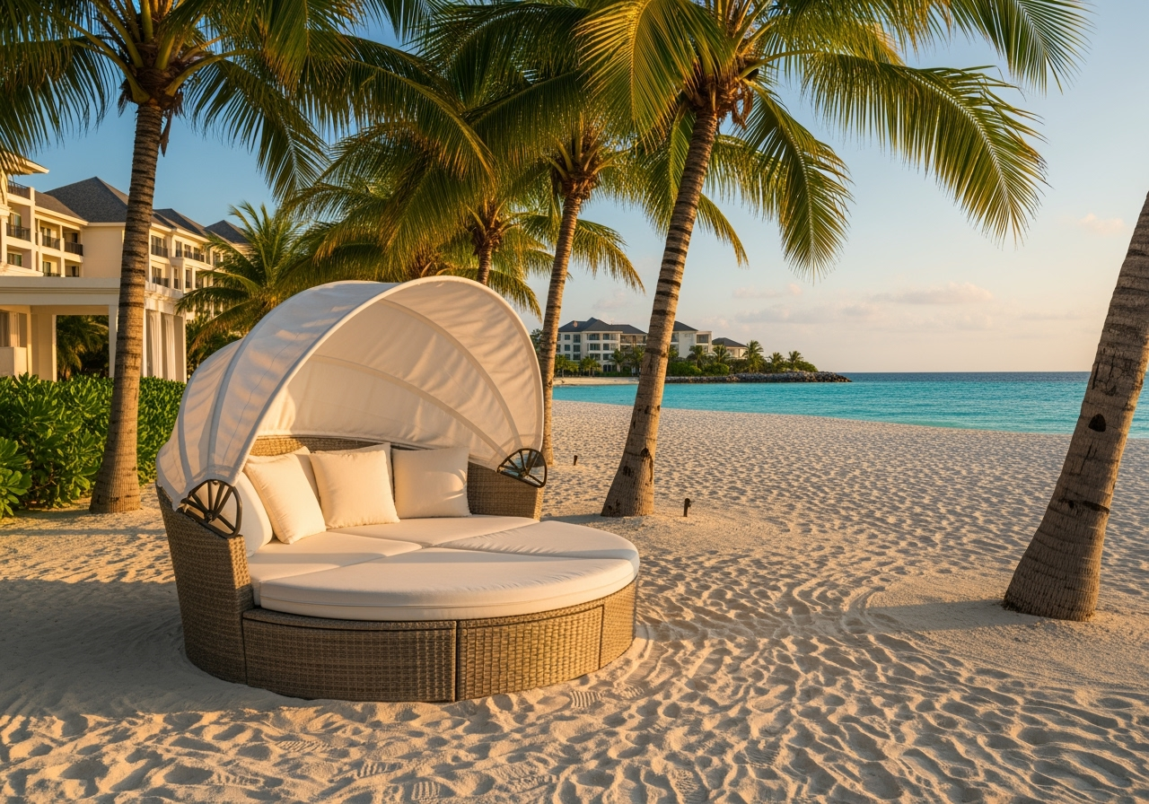 Luxury Outdoor Daybed with Canopy - Wicker Patio Furniture - Retractable Sunshade - Pool Lounger - Resort-Style Outdoor Furniture